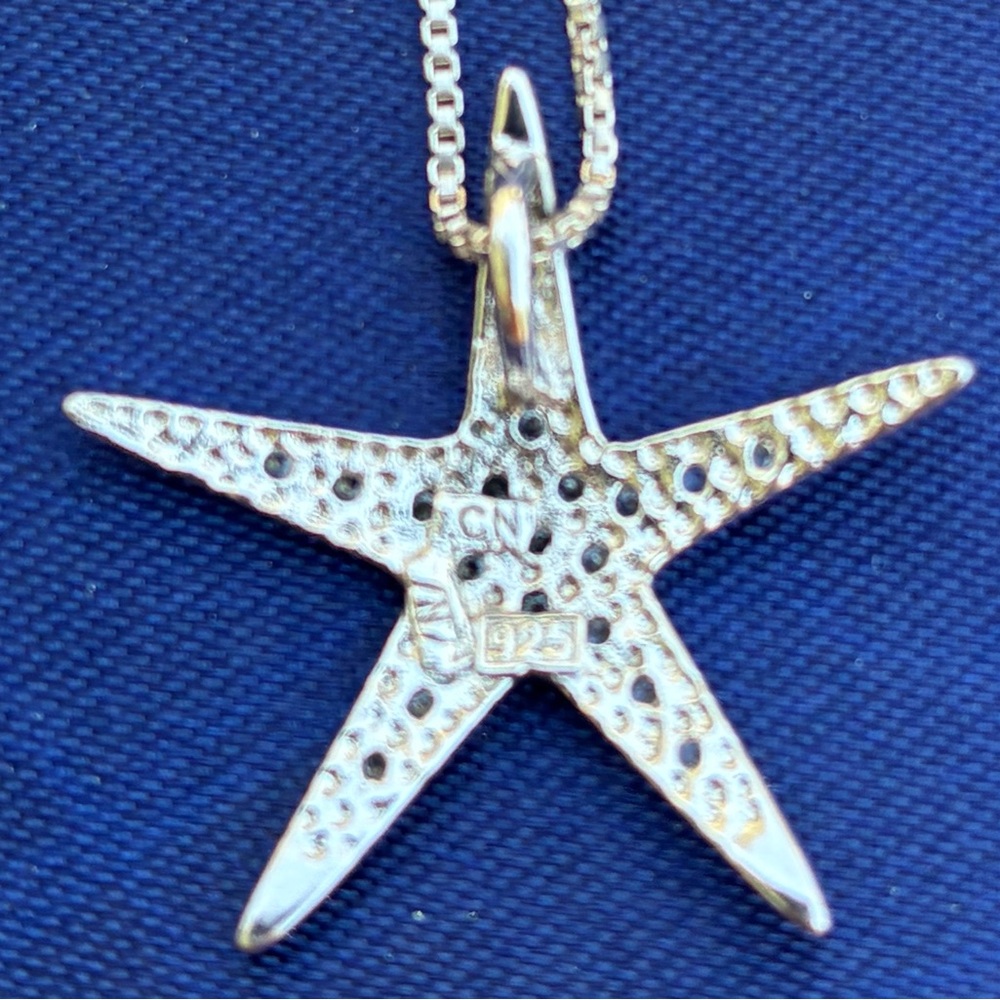 Sterling Silver Starfish Necklace CZ Coastal Beach Jewelry 925 Italy - Picture 4 of 9